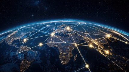 Global Network Over Earth Showing Illuminated Connections At Night