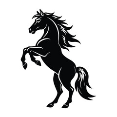 Horse Rearing on Hind Legs with Flowing Mane Silhouette on White Background