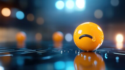 Sad emoji expression digital art graphic design virtual environment close-up view emotional concept for online engagement