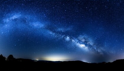 Fototapeta premium panorama dark blue night sky milky way and stars on dark background universe filled with stars nebula and galaxy celestial objects in the night sky constellations in the universe deep space wonders