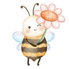 Kawaii Bee Character | Cute Watercolor Bumblebee Art