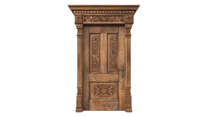 Fototapeta premium Detailed Woodwork Door on transparent background PNG.
