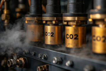 Equipment displaying CO2 release mechanism in an industrial setting during daytime