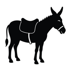 Mule Transporting a Saddle with Head Lowered Silhouette on White Background
