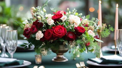 Elegant Dark Green Floral Centerpiece for Weddings and Formal Events