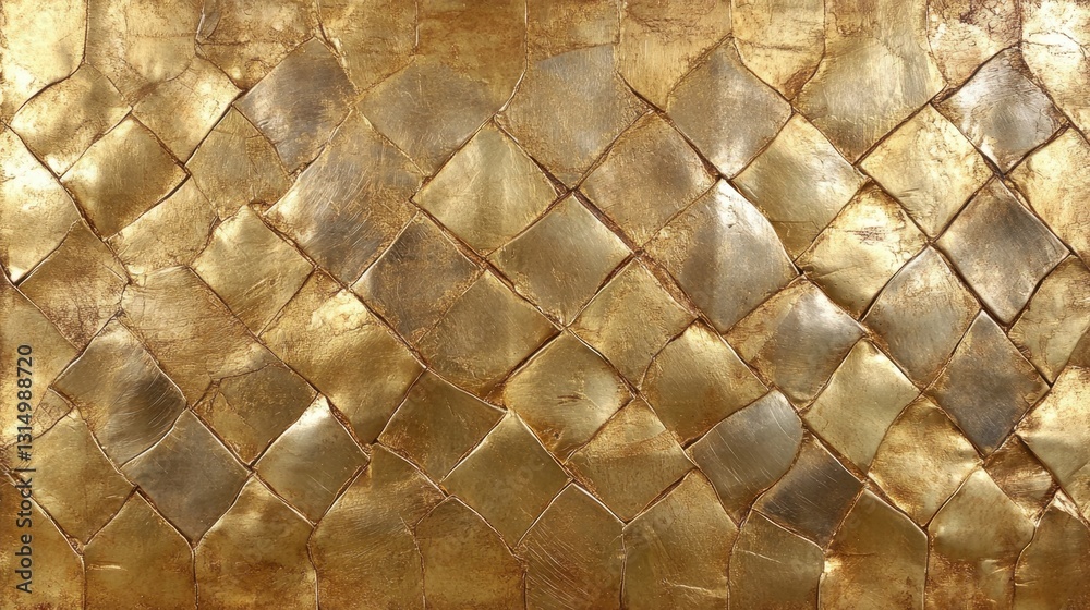 Poster gleaming golden mosaic surface with intricate diamond pattern creating a luxurious and opulent textu