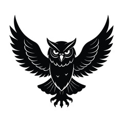 Owl Flying with Extended Talons Silhouette on White Background