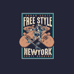 Free Style  New york Skate boarding retro urban skate vector illustration © Saranya