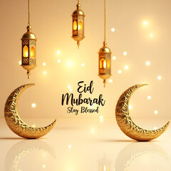 Eid Mubarak Greeting Card with Gold Crescent and Mosque Design
