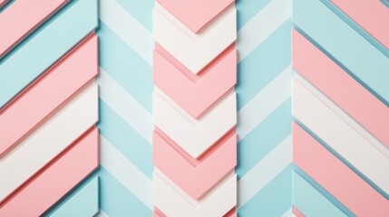Fototapeta premium A colorful chevron pattern featuring pastel pink, blue, and white hues arranged in a visually appealing design.