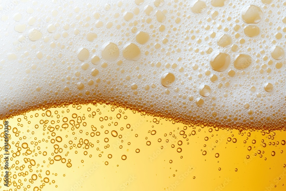 Poster macro photography captures the intricate details of beer foam, its bubbles and texture contrasting a