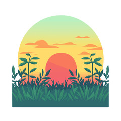 2D flat vector illustration Blazing spring sunset icon isolated on a white background.

