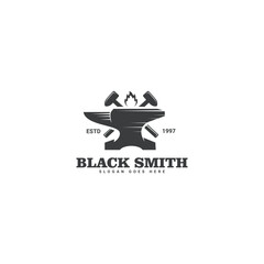 Blacksmith vintage retro logo design iron anvil casting
