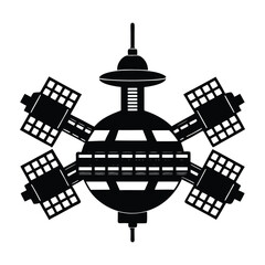 Space Station with Multiple Modules Flat Vector Silhouette with Transparent Background