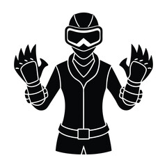 Virtual Reality Gamer Wearing Gloves Flat Vector Silhouette with Transparent Background