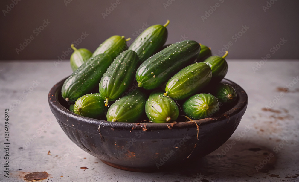 Aufkleber bowl full of cucumbers. the cucumbers are green and have a sprinkle of salt on them