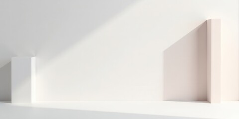 Minimalist Interior Scene with Light and Shadow Play on White and Beige Walls
