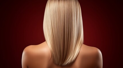 Naklejka premium Woman with blonde hair is shown with her back to the camera. The image has a warm, inviting mood, and the woman's hair is styled in a way that makes her look beautiful and confident