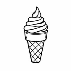black outline vector of an ice cream cone with swirls of soft-serve, isolated