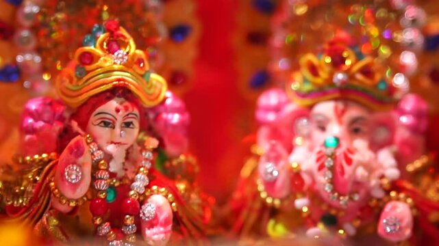 vibrant idols of Hindu deities Lord Krishna and Radha