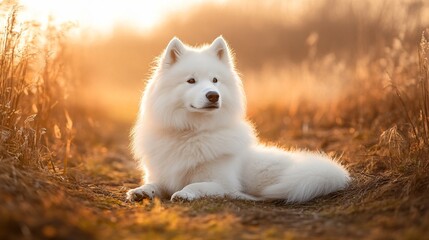 Fototapeta premium Adorable Samoyed Dog in Portrait Pose