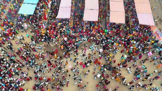 drone shot of chhat pooja crowd in bihar Video