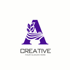  Minimal Letter A with Leaf Logo design. Agriculture Logo Design