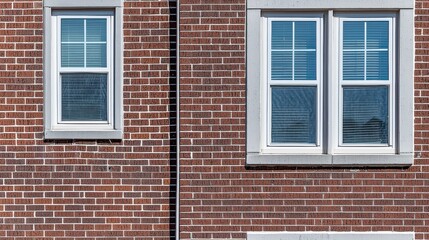 Two White Framed Windows on a Red Brick Wall