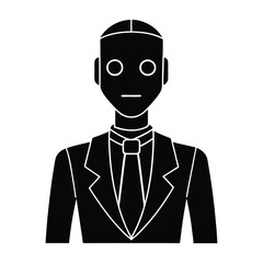 AI powered humanoid assistant flat vector silhouette on white background