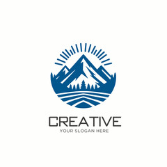 Mountains with pine tree Logo Design. Outdoor logo design