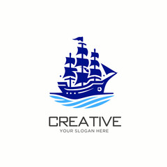Old Ship Vector Logo Design. Cruise ship vector logo design