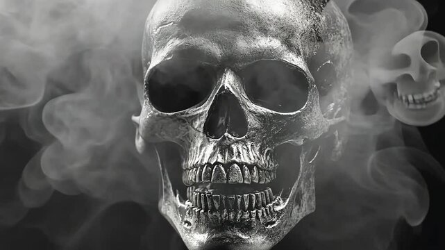 Eerie Still Life: Skull Enveloped in Smoke