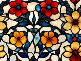Seamless Pattern - Floral Stained Glass