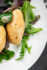 Quenelle meat forest sauce fresh tasty food dish delicious gourmet food background on the table rustic food top view copy space keto and paleo diet