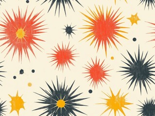 Seamless Pattern - Colorful starburst pattern on a textured background, abstract illustration.