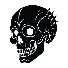 Cybernetic human skull with implants flat vector with white background