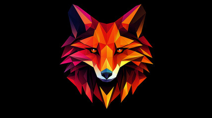 Low Polygon Red Fox Face Logo in Colorful Geometric Abstract Style for Design Company