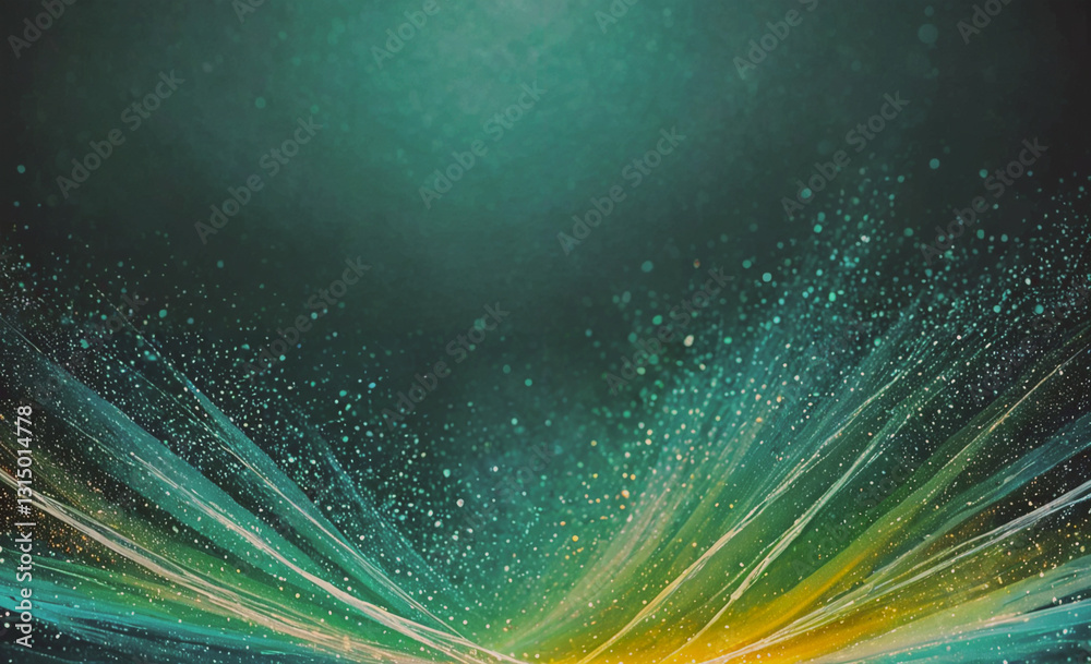 Poster green and yellow background with a lot of white and blue dots. the background is a mix of colors and