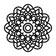 Mandala floral coloring page for adults relaxation, black and white mandala coloring page hand drawn outlined doodle line art, adult mandala for coloring page.