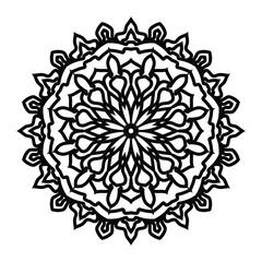Mandala floral coloring page for adults relaxation, black and white mandala coloring page hand drawn outlined doodle line art, adult mandala for coloring page.
