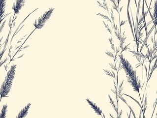 Seamless Pattern - Hand-drawn illustration of elegant grass on a cream-colored background.