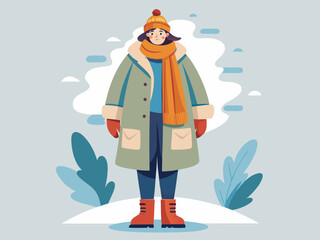 cozy winter look with an oversized wool coat, scarf, boots, and gloves