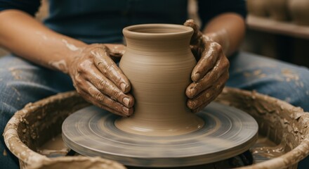 Skilled Hands Shaping Clay Vase