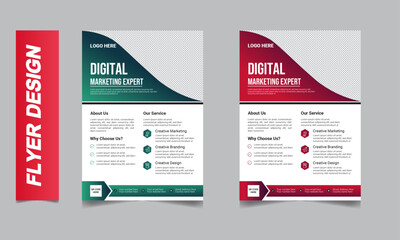 A4 flyer template, modern template, in red and green color modern design, perfect for creative professional business