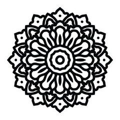 Mandala floral coloring page for adults relaxation, black and white mandala coloring page hand drawn outlined doodle line art, adult mandala for coloring page.