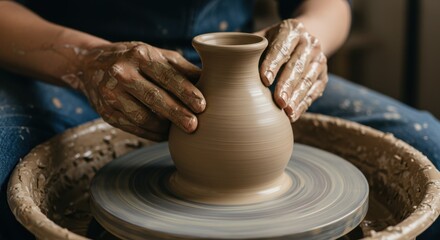 Skilled Hands Shaping Clay into a Ceramic Vase
