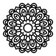 Mandala floral coloring page for adults relaxation, black and white mandala coloring page hand drawn outlined doodle line art, adult mandala for coloring page.