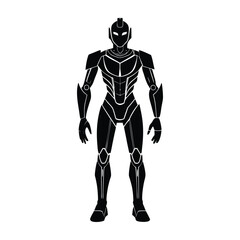 Fototapeta premium Futuristic Humanoid Robot Standing Flat Vector Silhouette with Transparent Background