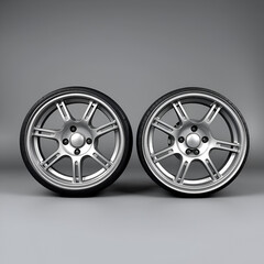 Naklejka premium Complete set of car wheels, grey background