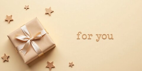 A thoughtfully wrapped gift, adorned with a delicate ribbon, rests amidst scattered stars, conveying a message of appreciation For You.